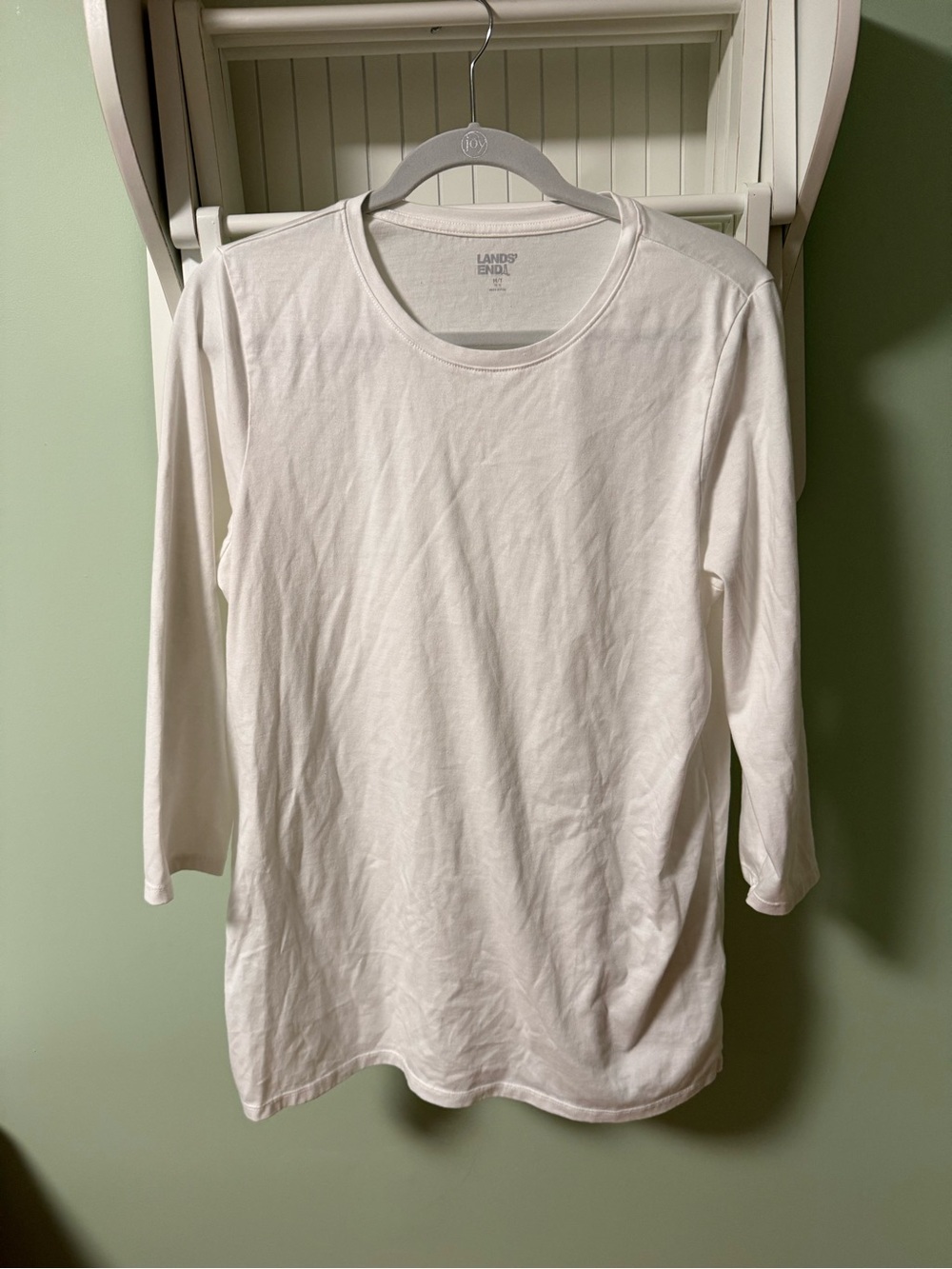 Lands' End Women's White Crewneck 3/4 sleeve Tee